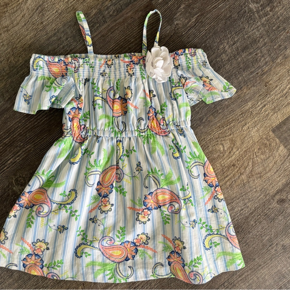 Janie and Jack Paisley Print Off Shoulder Dress white Flower toddler Girls‎ 4